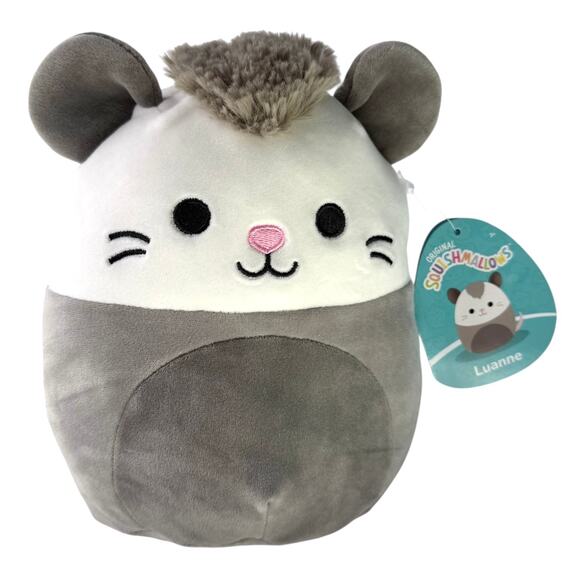 SQUISHMALLOWS Plush Luanne Gray Possum 8" Pillow Pink Mouse Tail Kelly Toy Tags - Picture 1 of 4